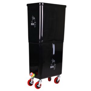 Black Commercial Beverage Bin with Wheels | Dual-Compartment Drink Dump Bin