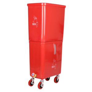 Red Commercial Beverage Bin with Wheels | Dual-Compartment Drink Dump Bin