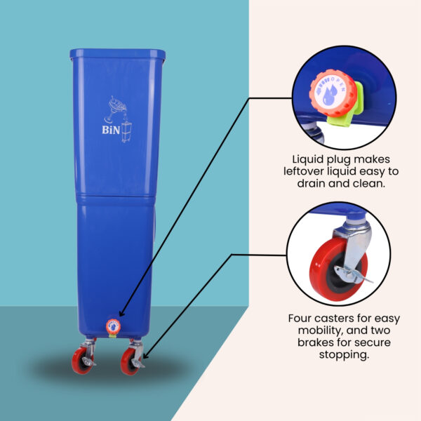 Blue Commercial Beverage Bin with Wheels | Dual-Compartment Drink Dump Bin - Image 4