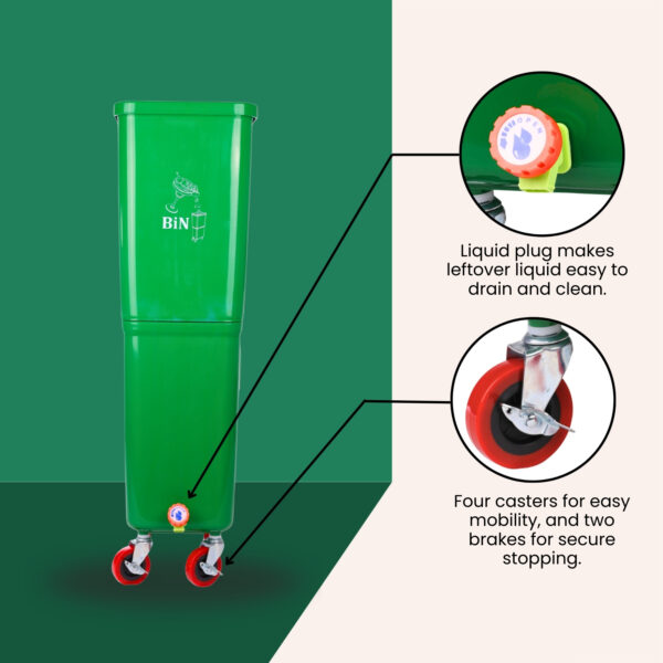 Green Commercial Beverage Bin with Wheels | Dual-Compartment Drink Dump Bin - Image 5