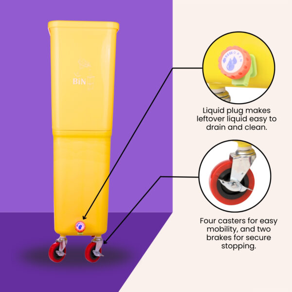 Yellow Commercial Beverage Bin with Wheels | Dual-Compartment Drink Dump Bin - Image 4