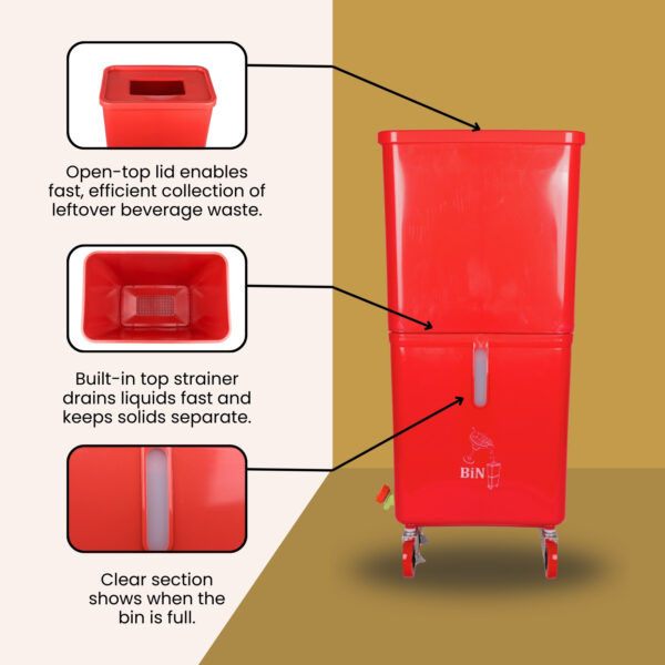 Red Commercial Beverage Bin with Wheels | Dual-Compartment Drink Dump Bin - Image 4