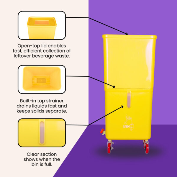 Yellow Commercial Beverage Bin with Wheels | Dual-Compartment Drink Dump Bin - Image 3