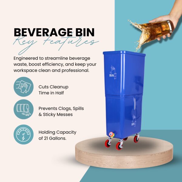 Blue Commercial Beverage Bin with Wheels | Dual-Compartment Drink Dump Bin - Image 2