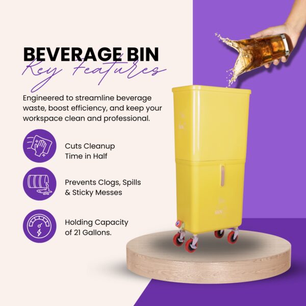 Yellow Commercial Beverage Bin with Wheels | Dual-Compartment Drink Dump Bin - Image 2