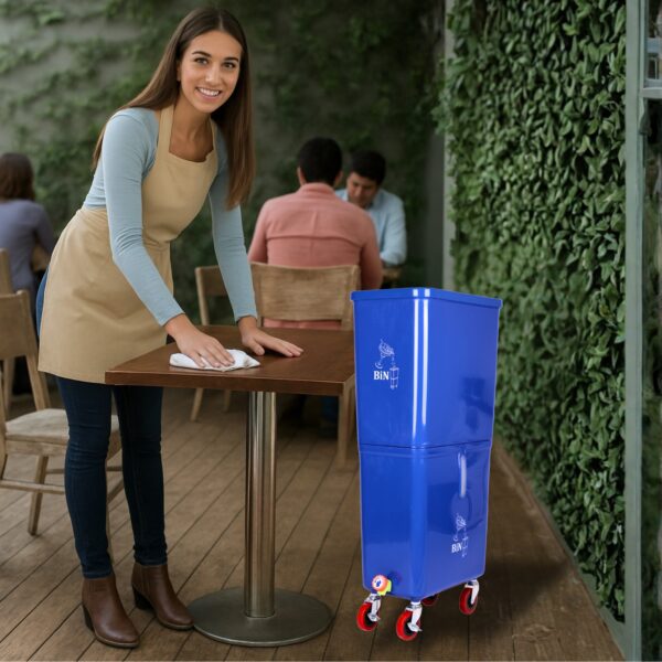 Blue Commercial Beverage Bin with Wheels | Dual-Compartment Drink Dump Bin - Image 5