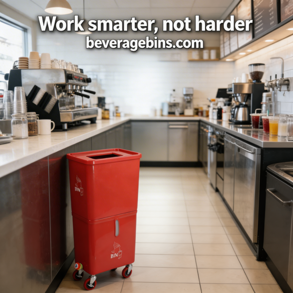 Red Commercial Beverage Bin with Wheels | Dual-Compartment Drink Dump Bin - Image 9