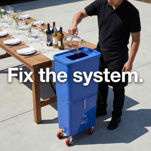 Blue (6-Pack) Beverage Waste Collection Bins for Hospitality & Catering, Mobile Liquid Disposal Containers with Debris Separation, Commercial Drink Pour-Off Stations - Image 3