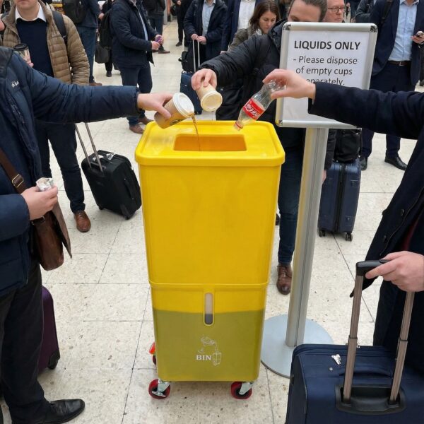Yellow Commercial Beverage Bin with Wheels | Dual-Compartment Drink Dump Bin - Image 9