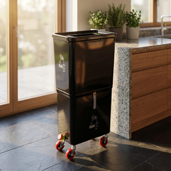 Black Commercial Beverage Bin with Wheels | Dual-Compartment Drink Dump Bin - Image 14