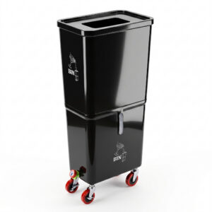 Black Commercial Beverage Bin with Wheels | Dual-Compartment Drink Dump Bin