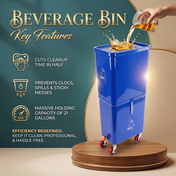 Blue Commercial Beverage Bin with Wheels | Dual-Compartment Drink Dump Bin - Image 2