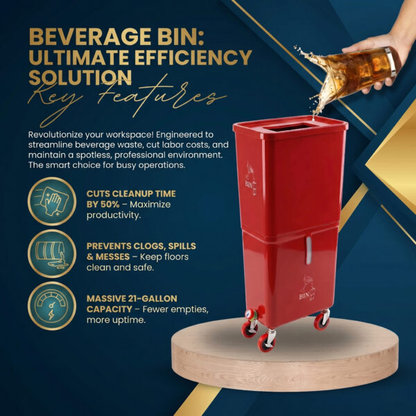 Red (6-Pack) Beverage Waste Collection Bins for Hospitality & Catering, Mobile Liquid Disposal Containers with Debris Separation, Commercial Drink Pour-Off Stations - Image 6