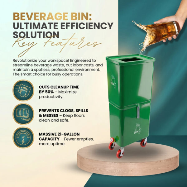 Green (12-Pack) Beverage Waste Collection Bins for Hospitality & Catering, Mobile Liquid Disposal Containers with Debris Separation, Commercial Drink Pour-Off Stations - Image 3