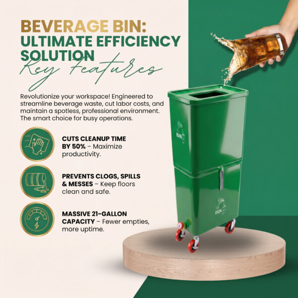 Green (6-Pack) Beverage Waste Collection Bins for Hospitality & Catering, Mobile Liquid Disposal Containers with Debris Separation, Commercial Drink Pour-Off Stations - Image 5