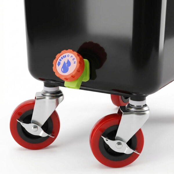 Black Commercial Beverage Bin with Wheels | Dual-Compartment Drink Dump Bin - Image 8