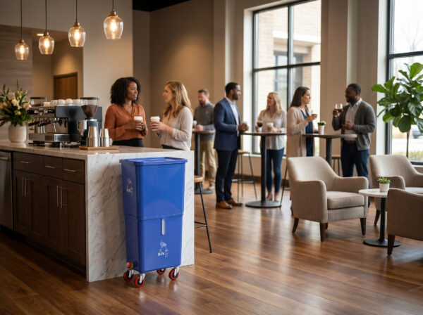 Blue (6-Pack) Beverage Waste Collection Bins for Hospitality & Catering, Mobile Liquid Disposal Containers with Debris Separation, Commercial Drink Pour-Off Stations - Image 12