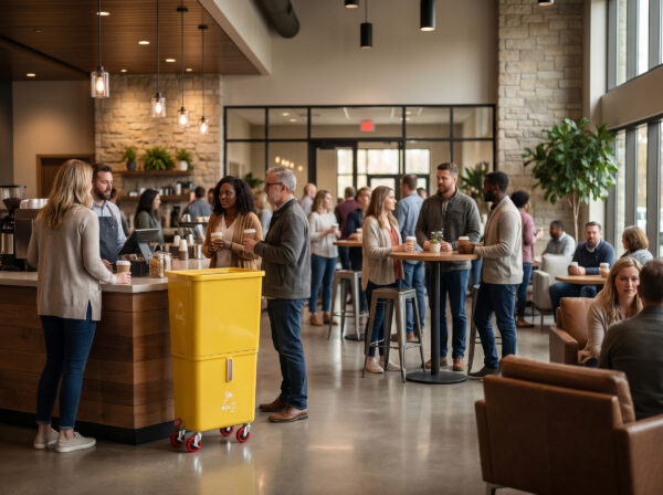Yellow (6-Pack) Beverage Waste Collection Bins for Hospitality & Catering, Mobile Liquid Disposal Containers with Debris Separation, Commercial Drink Pour-Off Stations - Image 18