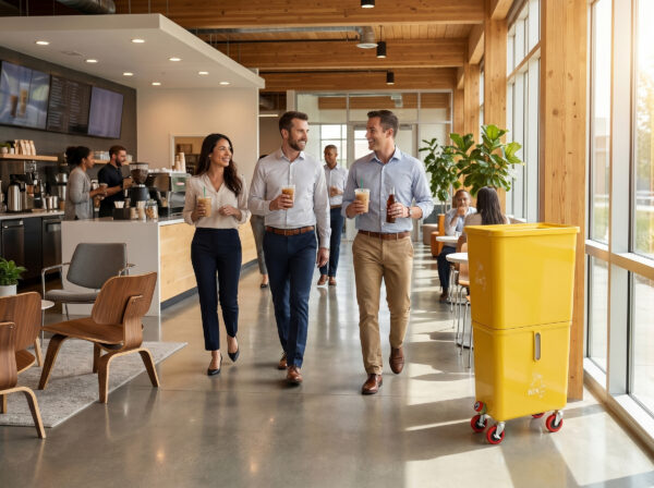 Yellow (6-Pack) Beverage Waste Collection Bins for Hospitality & Catering, Mobile Liquid Disposal Containers with Debris Separation, Commercial Drink Pour-Off Stations - Image 16