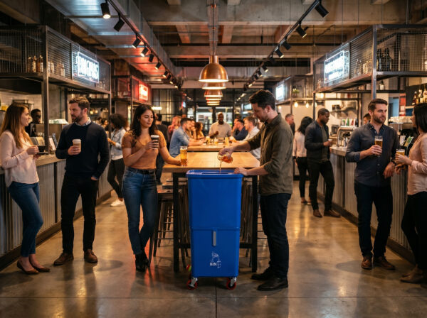 Blue (6-Pack) Beverage Waste Collection Bins for Hospitality & Catering, Mobile Liquid Disposal Containers with Debris Separation, Commercial Drink Pour-Off Stations - Image 4