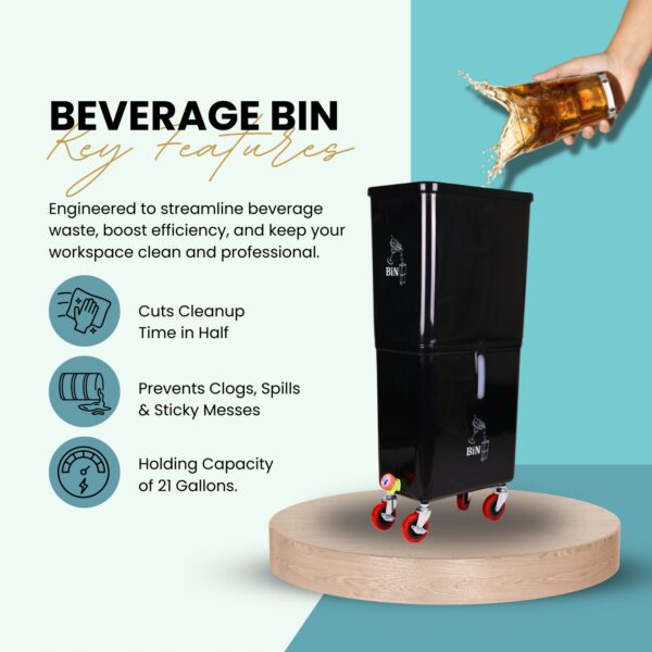 Black Volume (3-Pack) Commercial Beverage Bin with Wheels – Dual Compartment for Liquid Waste & Garnish Disposal – HDPE Drink Dump Station for Bars, Restaurants & Events - Image 9