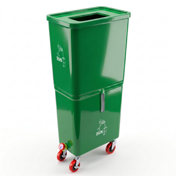 Green Volume (3- Pack) Commercial Beverage Disposal Bin for Event Venues, Three Bars & Restaurants, Drink Dump Bin with Liquid & Solid Waste Separation, Rolling Beverage Waste Station - Image 6
