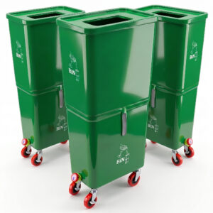 Green Volume (3- Pack) Commercial Beverage Disposal Bin for Event Venues, Three Bars & Restaurants, Drink Dump Bin with Liquid & Solid Waste Separation, Rolling Beverage Waste Station