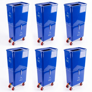 Blue (6-Pack) Beverage Waste Collection Bins for Hospitality & Catering, Mobile Liquid Disposal Containers with Debris Separation, Commercial Drink Pour-Off Stations