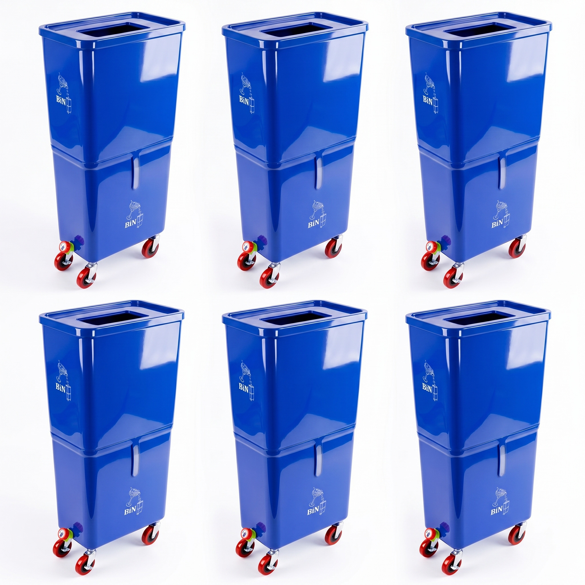 Blue (6-Pack) Beverage Waste Collection Bins for Hospitality & Catering, Mobile Liquid Disposal Containers with Debris Separation, Commercial Drink Pour-Off Stations