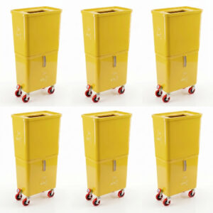 Yellow (6-Pack) Beverage Waste Collection Bins for Hospitality & Catering, Mobile Liquid Disposal Containers with Debris Separation, Commercial Drink Pour-Off Stations