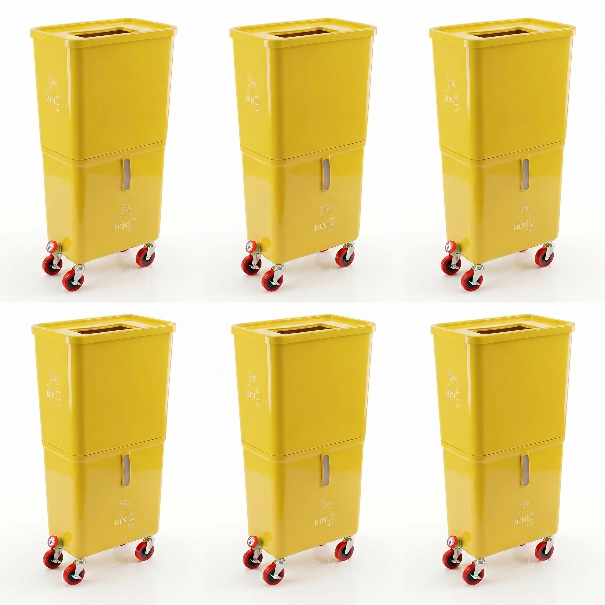 Yellow (6-Pack) Beverage Waste Collection Bins for Hospitality & Catering, Mobile Liquid Disposal Containers with Debris Separation, Commercial Drink Pour-Off Stations