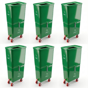 Green (6-Pack) Beverage Waste Collection Bins for Hospitality & Catering, Mobile Liquid Disposal Containers with Debris Separation, Commercial Drink Pour-Off Stations