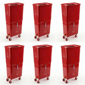 Red (6-Pack) Beverage Waste Collection Bins for Hospitality & Catering, Mobile Liquid Disposal Containers with Debris Separation, Commercial Drink Pour-Off Stations