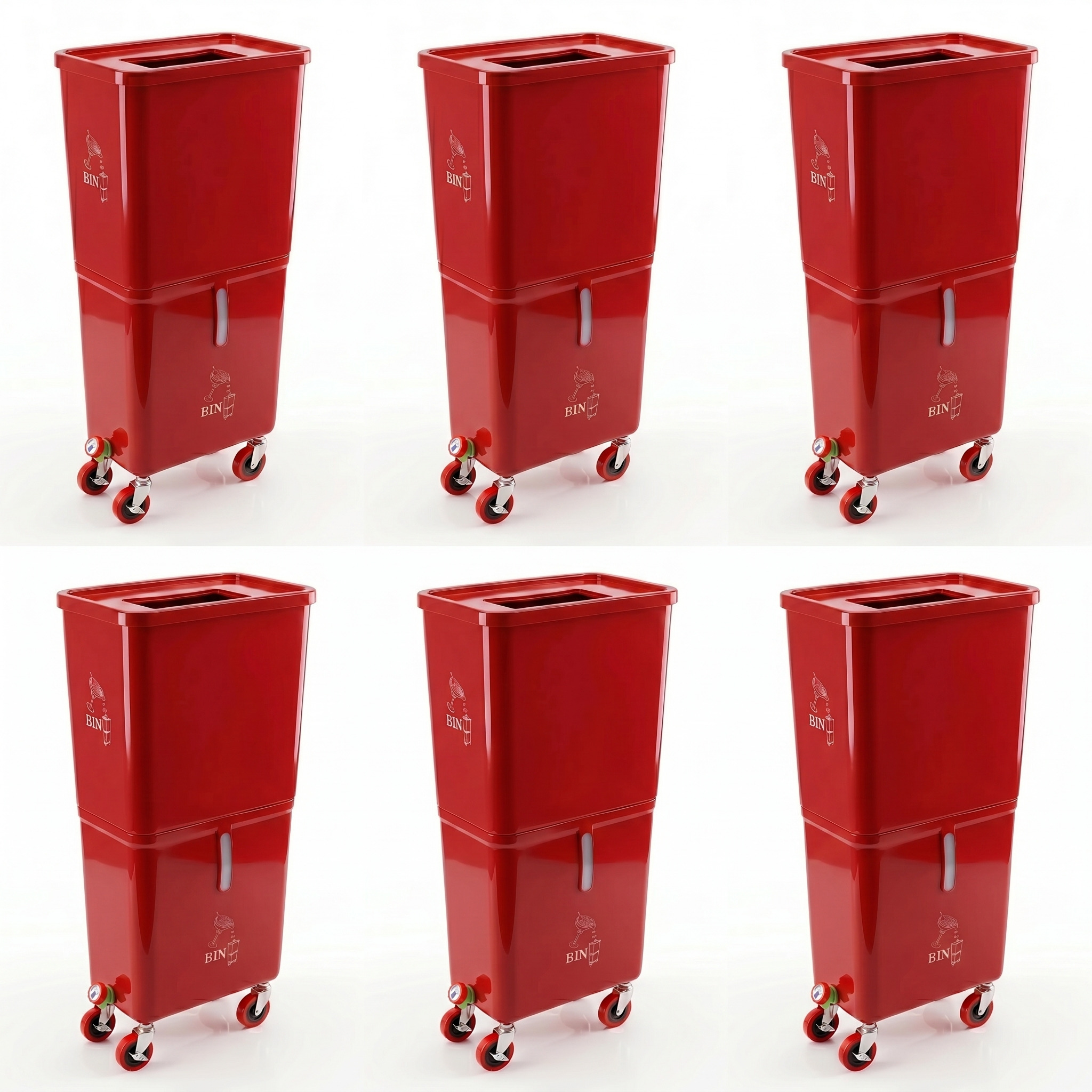 Red (6-Pack) Beverage Waste Collection Bins for Hospitality & Catering, Mobile Liquid Disposal Containers with Debris Separation, Commercial Drink Pour-Off Stations