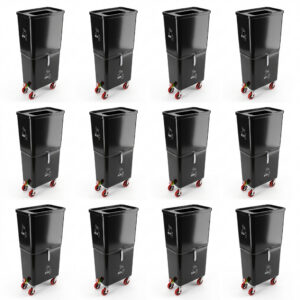 Black (12-Pack) Beverage Waste Collection Bins for Hospitality & Catering, Mobile Liquid Disposal Containers with Debris Separation, Commercial Drink Pour-Off Stations