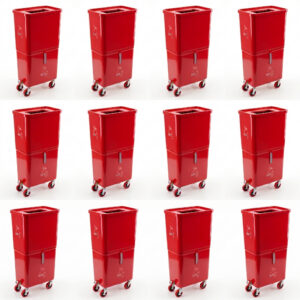 Red (12-Pack) Beverage Waste Collection Bins for Hospitality & Catering, Mobile Liquid Disposal Containers with Debris Separation, Commercial Drink Pour-Off Stations