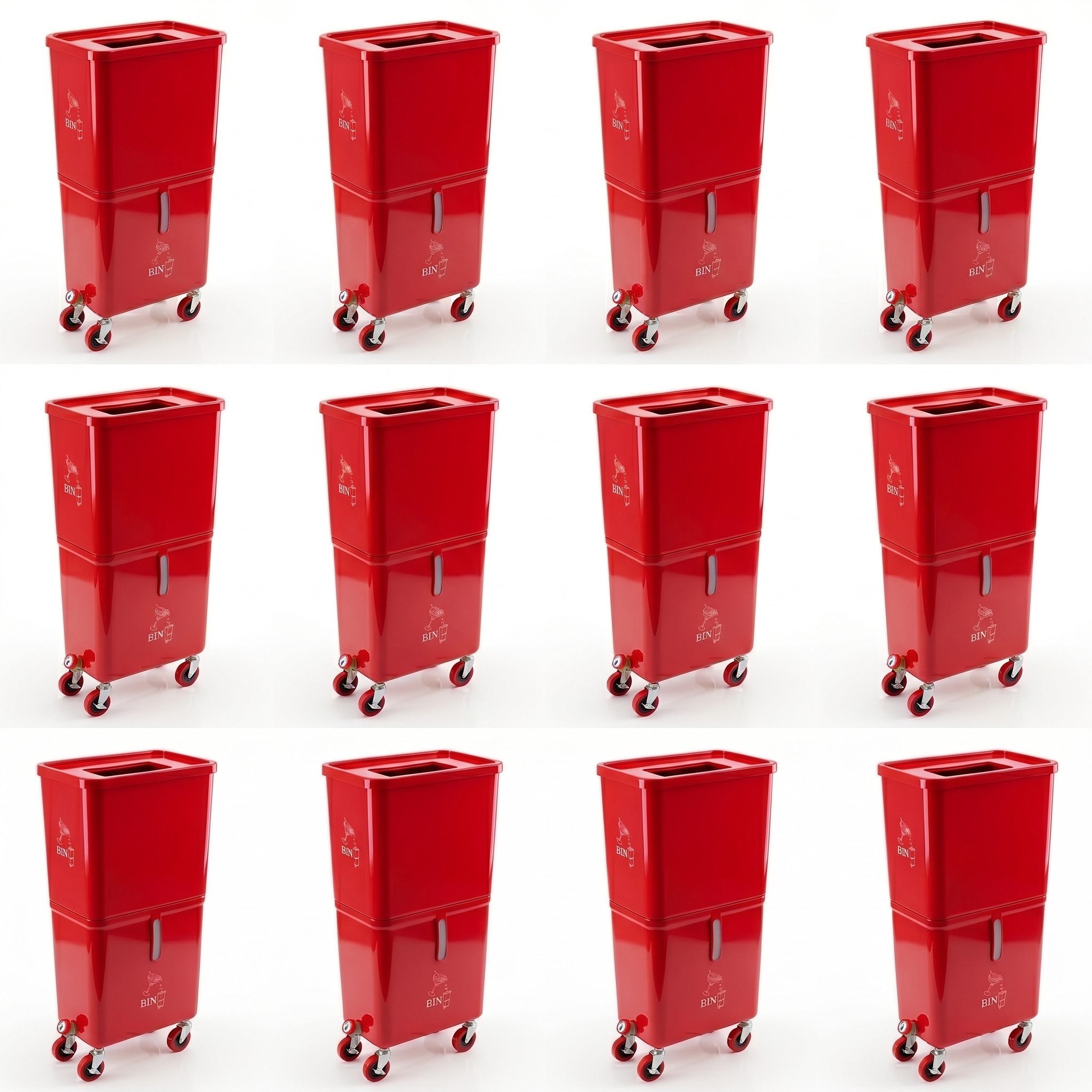 Red (12-Pack) Beverage Waste Collection Bins for Hospitality & Catering, Mobile Liquid Disposal Containers with Debris Separation, Commercial Drink Pour-Off Stations