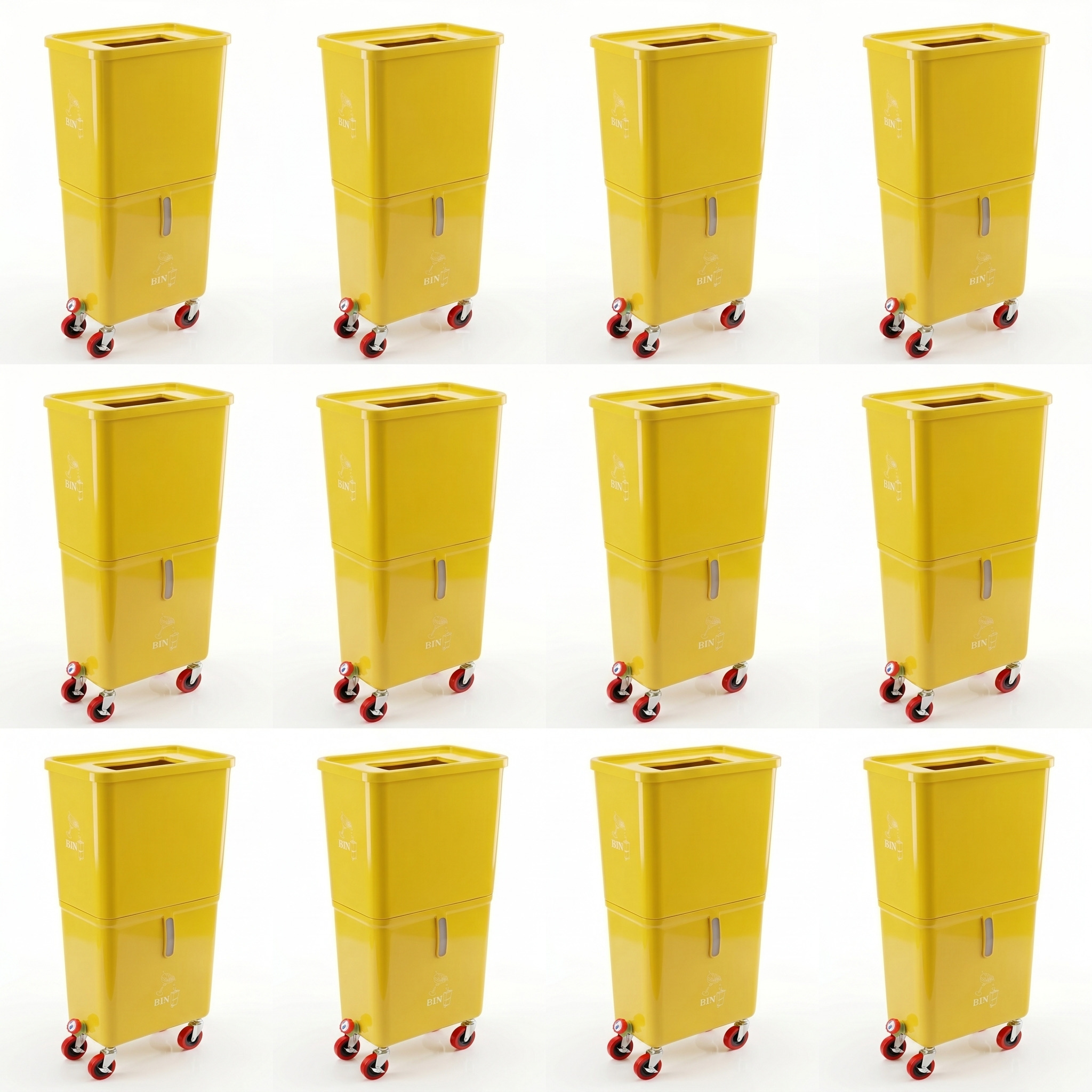 Yellow (12-Pack) Beverage Waste Collection Bins for Hospitality & Catering, Mobile Liquid Disposal Containers with Debris Separation, Commercial Drink Pour-Off Stations