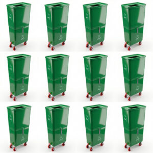 Green (12-Pack) Beverage Waste Collection Bins for Hospitality & Catering, Mobile Liquid Disposal Containers with Debris Separation, Commercial Drink Pour-Off Stations