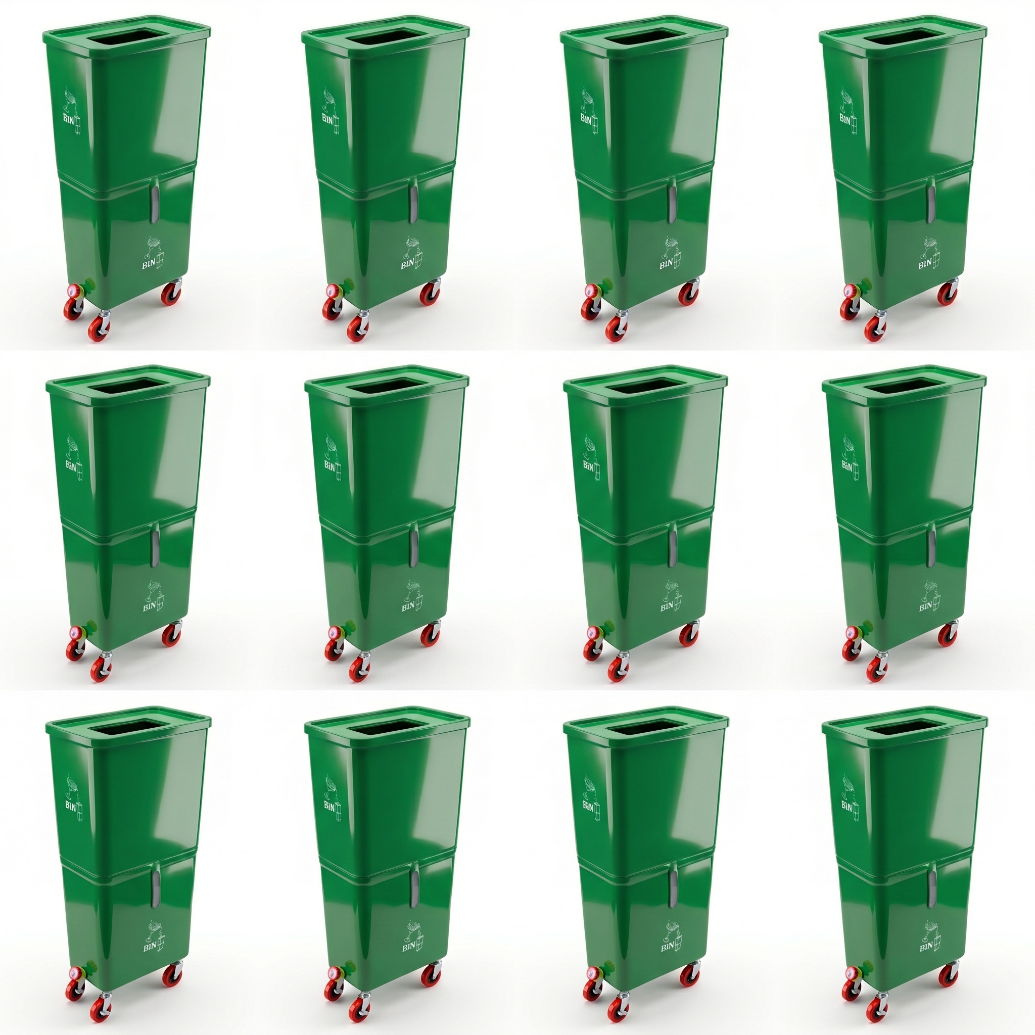 Green (12-Pack) Beverage Waste Collection Bins for Hospitality & Catering, Mobile Liquid Disposal Containers with Debris Separation, Commercial Drink Pour-Off Stations