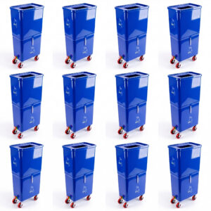 Blue (12-Pack) Beverage Waste Collection Bins for Hospitality & Catering, Mobile Liquid Disposal Containers with Debris Separation, Commercial Drink Pour-Off Stations