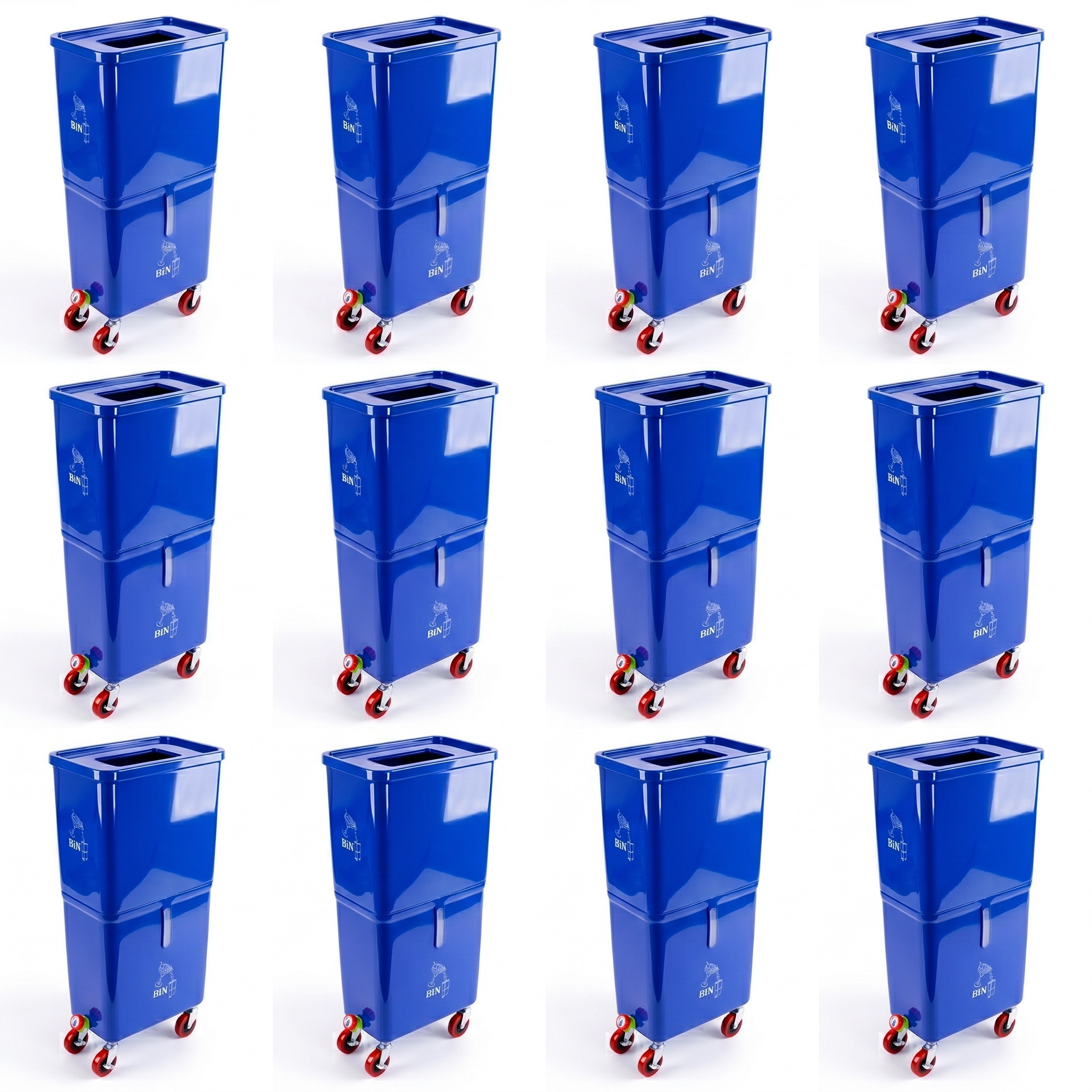 Blue (12-Pack) Beverage Waste Collection Bins for Hospitality & Catering, Mobile Liquid Disposal Containers with Debris Separation, Commercial Drink Pour-Off Stations
