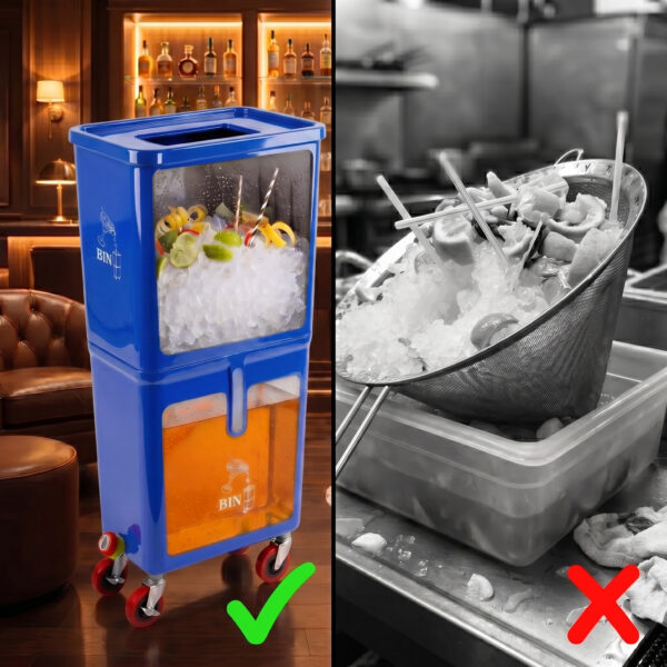 Blue (6-Pack) Beverage Waste Collection Bins for Hospitality & Catering, Mobile Liquid Disposal Containers with Debris Separation, Commercial Drink Pour-Off Stations - Image 2