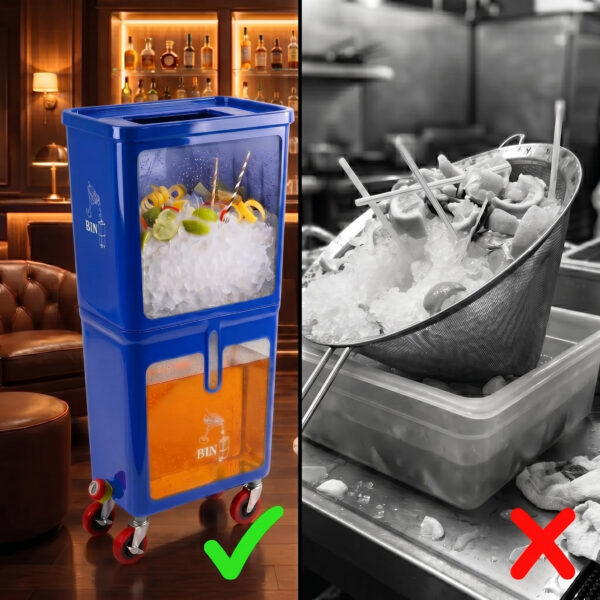 Blue (12-Pack) Beverage Waste Collection Bins for Hospitality & Catering, Mobile Liquid Disposal Containers with Debris Separation, Commercial Drink Pour-Off Stations - Image 2