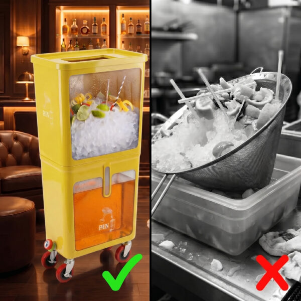 Yellow (6-Pack) Beverage Waste Collection Bins for Hospitality & Catering, Mobile Liquid Disposal Containers with Debris Separation, Commercial Drink Pour-Off Stations - Image 2