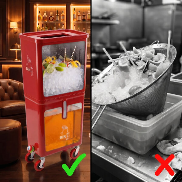 Red (12-Pack) Beverage Waste Collection Bins for Hospitality & Catering, Mobile Liquid Disposal Containers with Debris Separation, Commercial Drink Pour-Off Stations - Image 2
