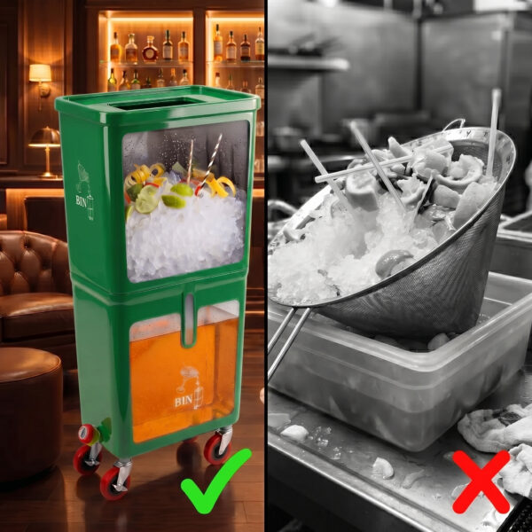 Green (6-Pack) Beverage Waste Collection Bins for Hospitality & Catering, Mobile Liquid Disposal Containers with Debris Separation, Commercial Drink Pour-Off Stations - Image 2